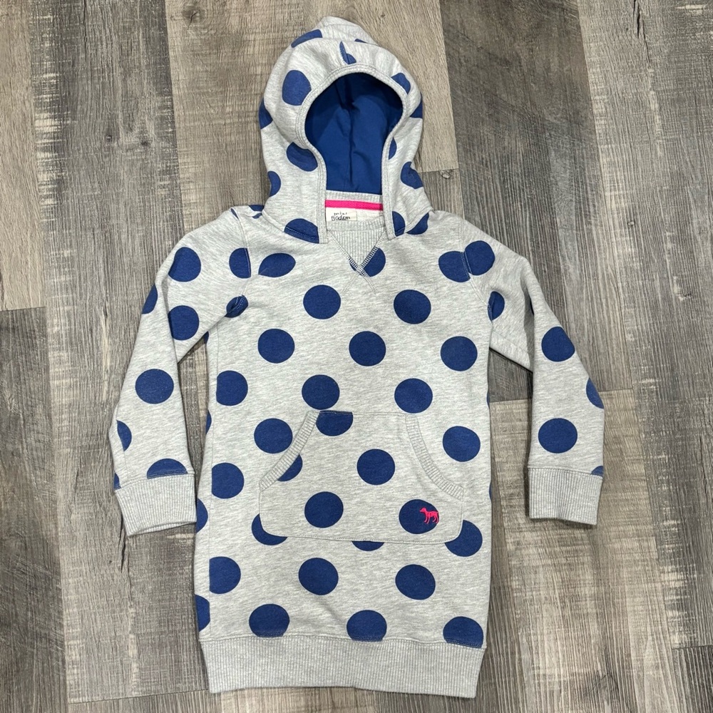 Mini Boden Polka-Dot Tunic Sweatshirt w/ Hoodie, VGUC